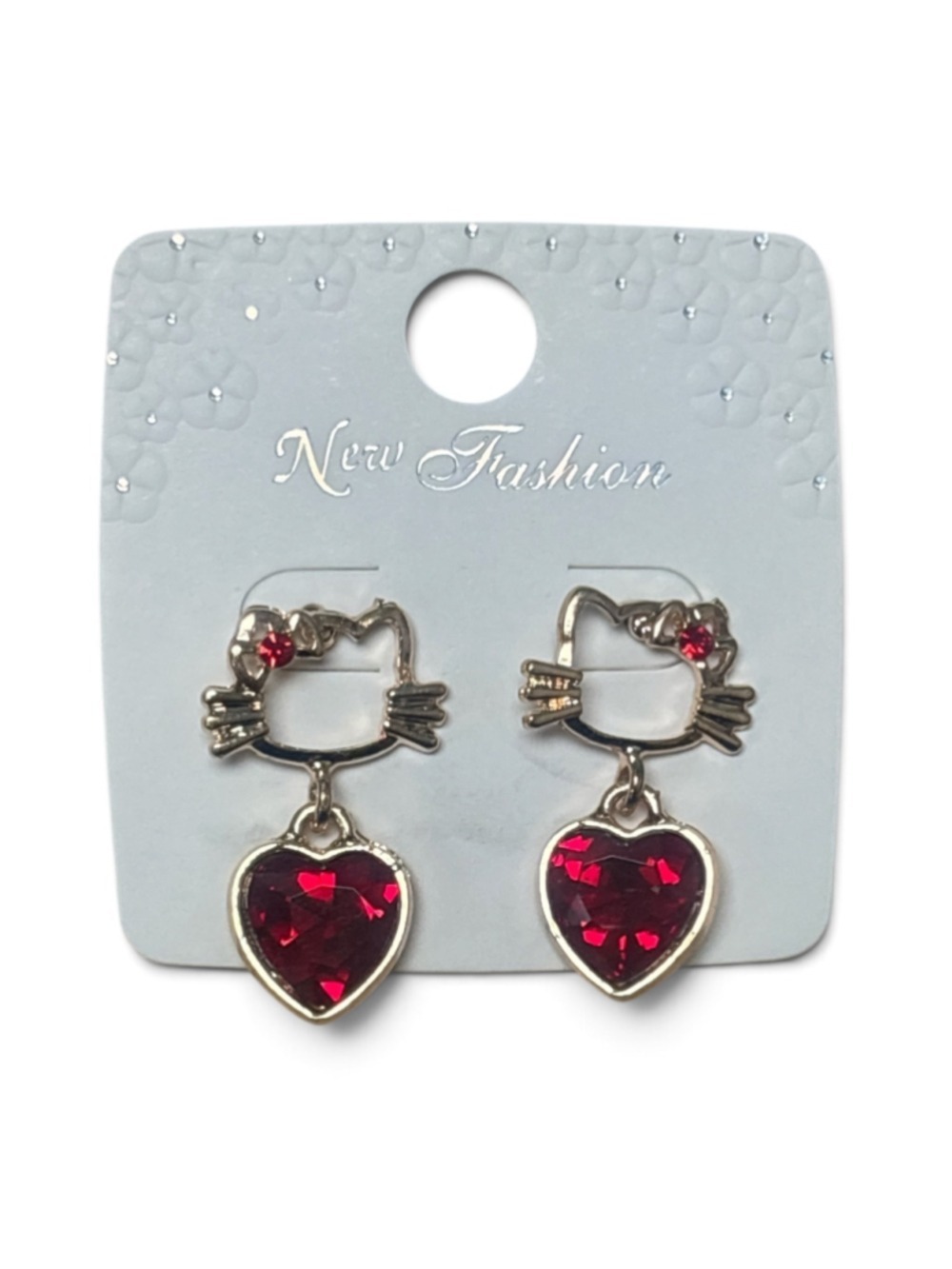 Hello Kitty Heart Drop Earrings, One Size, Red and Gold